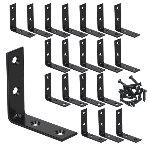 WellMade 2 x 2 in. Corner Brace, Black Zinc Plated Iron L-Bracket with Screws for Furniture, Shelves and Cabinets, 20 pack