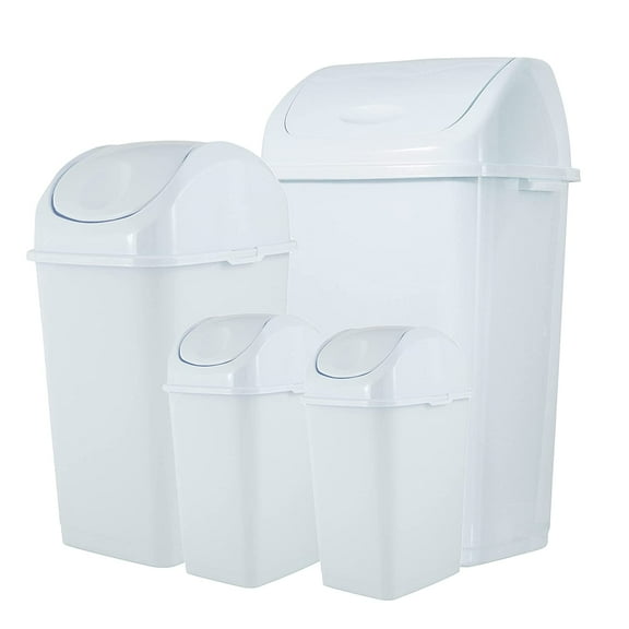 Superio Swing Top Trash Can Set - White (4 Pack- 2.5 Gal, 9 Gal, 13 Gal)