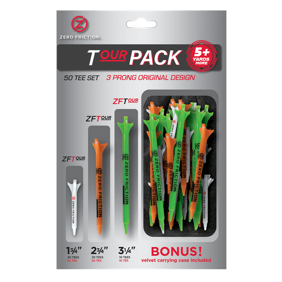 Zero Friction Golf Tee Variety Pack - 50 Tee Set (Tour Tees)