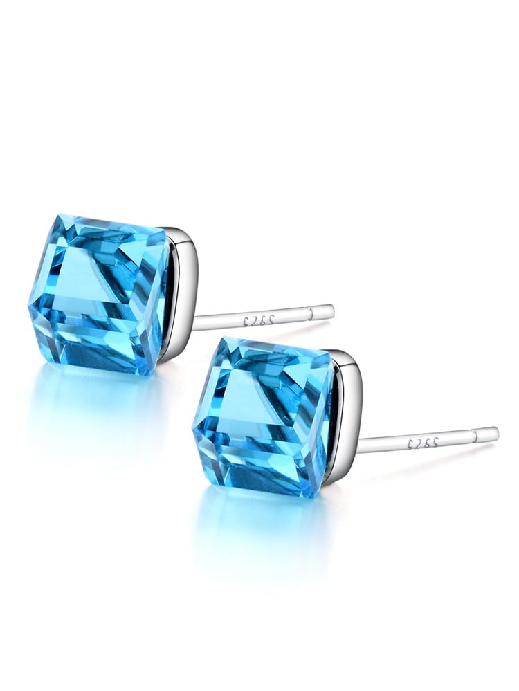 Dazyle - Sterling Silver 2.5 ct. Created Blue Topaz Square Shape Cube Stud Earrings