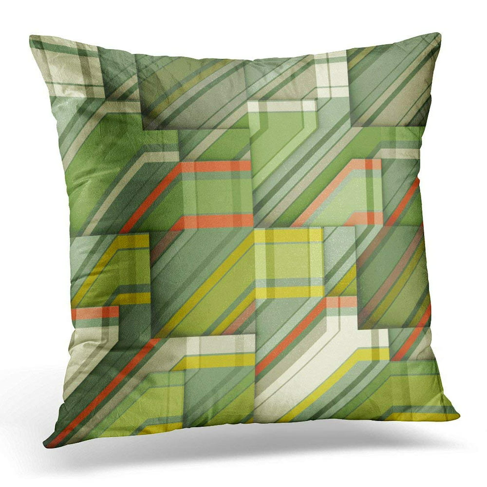 USART Green Check Abstract Geometric Orange Checkered Pillows case ...