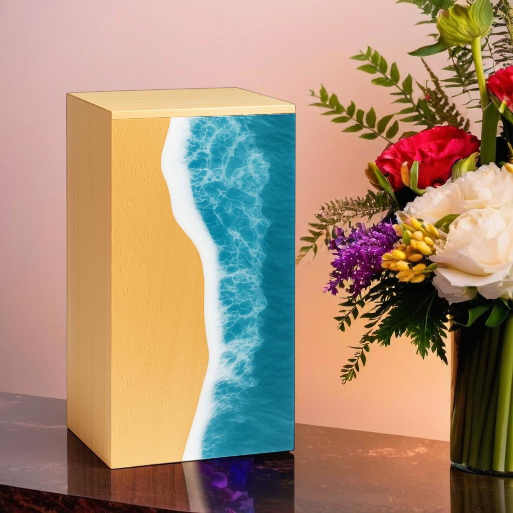 Wooden Urns for Human Ashes Adult Cremation Urns for Human Ashes Ocean Wave Design Wooden Urn Box Memorial Cremation Urn Box for Human & Pet Ashes