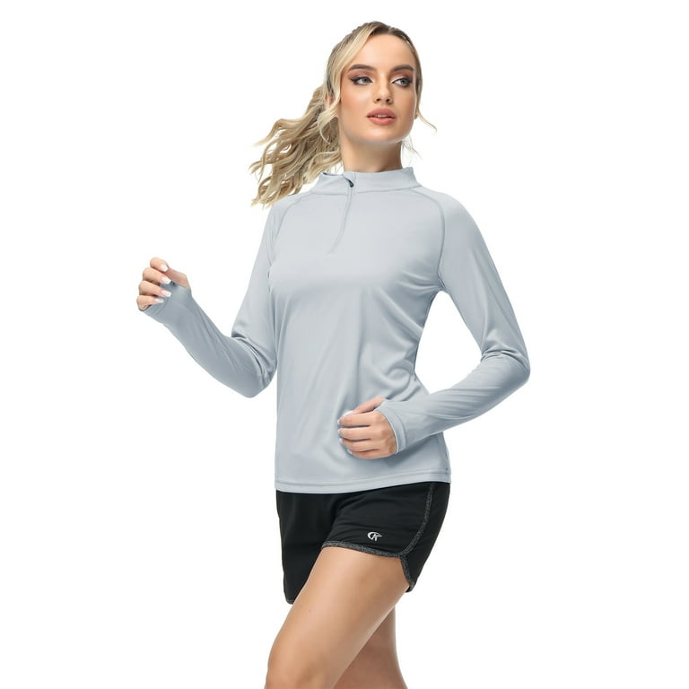 Qpngrp Women's Long Sleeve Shirts UPF 50+ Sun Protection SPF Quick Dry Lightweight T-Shirt Swim Hiking Runing Fishing Tops Gray XL