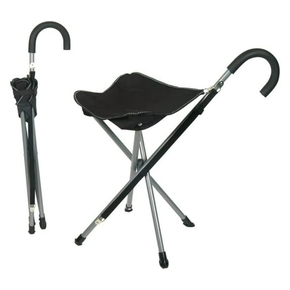 Folding Cane Chair/Walking Stick (Black)