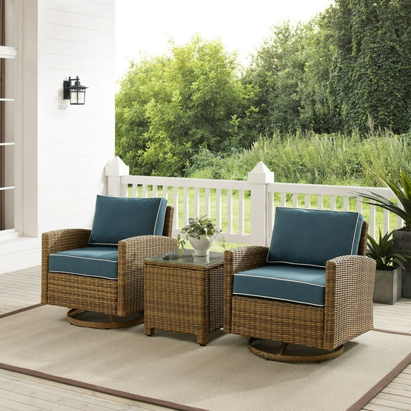 Outdoor Swivel Rocker Chair Set - 3 Piece Patio Furniture Wicker Set with Side Table