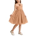 thumbnail image 2 of ITSAME Dress for Girls, Sleeveless Cinched Waist Off Shoulder Summer Fashion Casual Tulle Dress Coffee 7-8T, 2 of 6