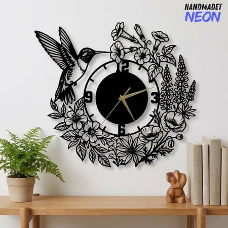 Handmadetneonsign Hummingbird Metal Wall Clock, Floral Garden Wall Art, Hummingbird Lover Gift
