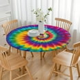 thumbnail image 3 of Rainbow Tie Dye Mandala Pattern Round Fitted Tablecloth with Elastic Edge,Dining Table Cover Waterproof,Outdoor Round Tablecloth for Camping,Dining,Indoor and Outdoor, 3 of 7