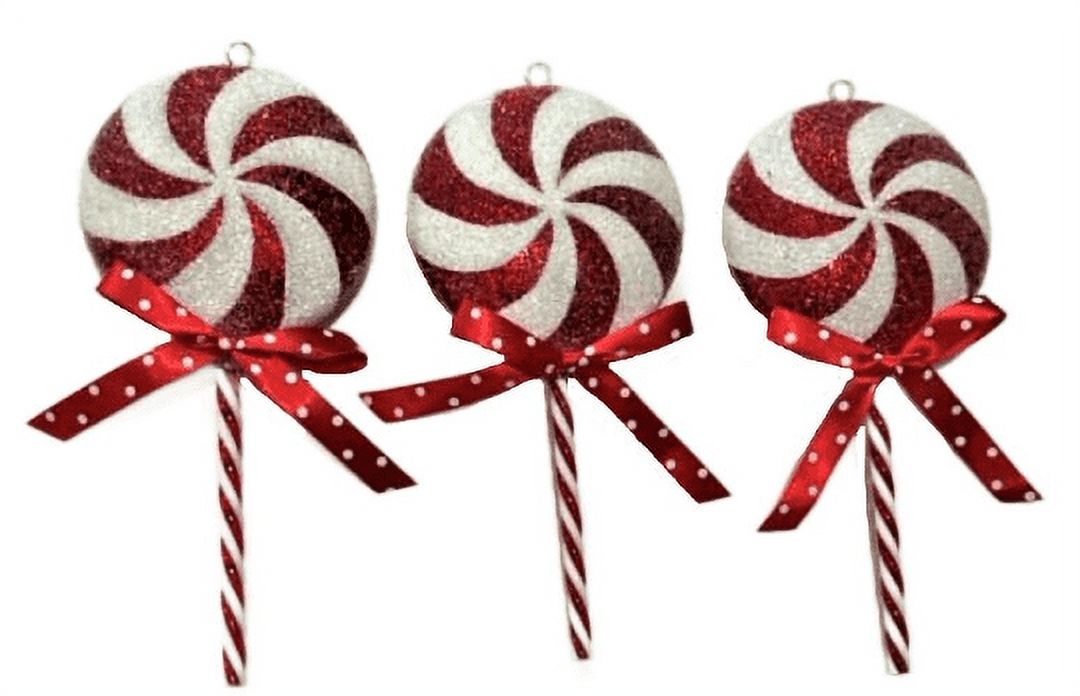 3 Red And White Starburst Lollipop Ornaments Holiday Candy Decorations