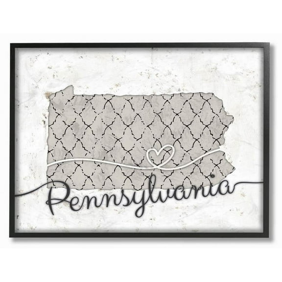 Stupell Industries Pennsylvania Patterned Grey US State Design Framed Wall Art by Ziwei Li