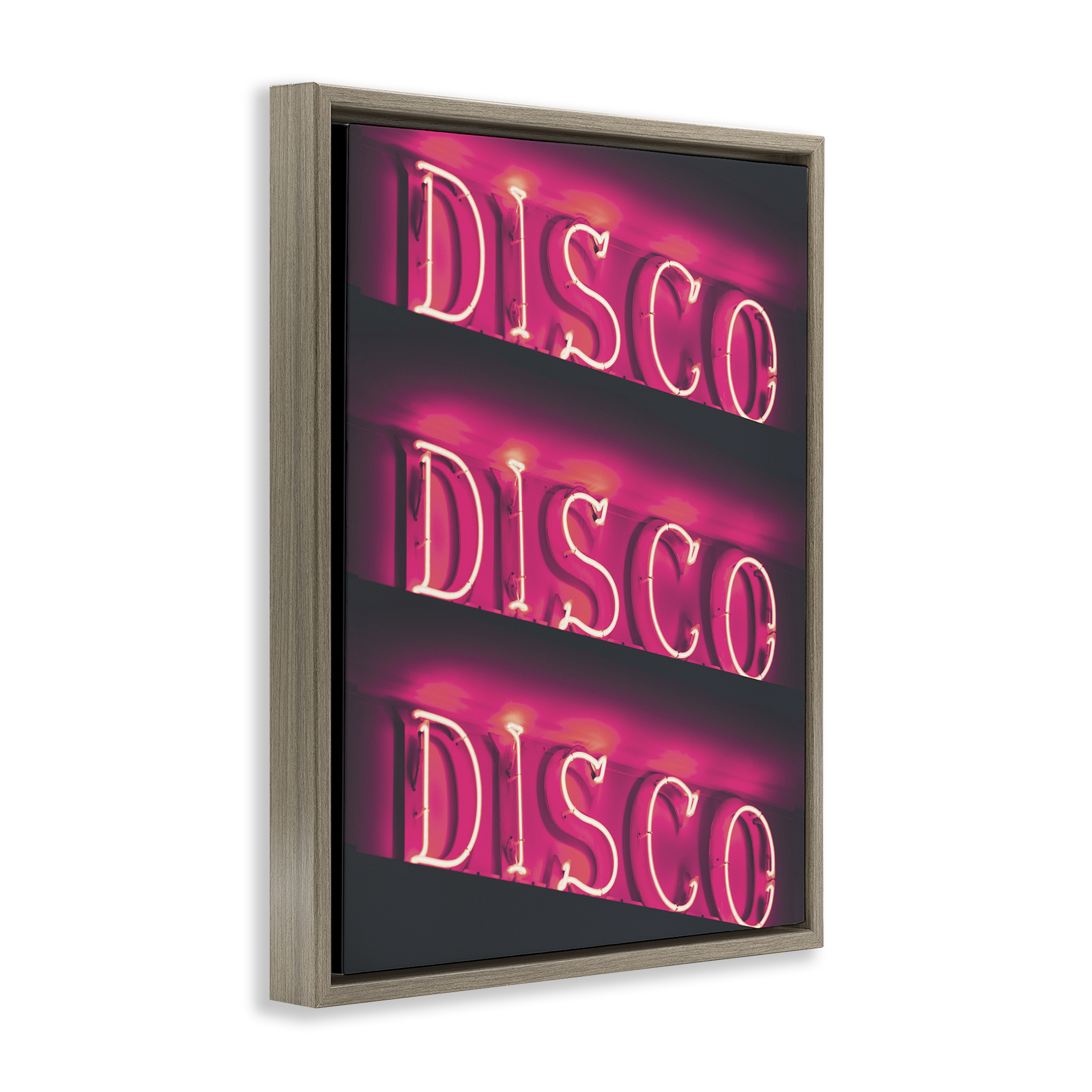 Stupell Industries Pink Disco Neon Lights Typography Painting Brown Floater Framed Art Print Wall Art, 17 x 21