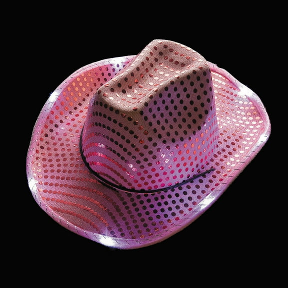 Fun Express 23" Adults Light-Up Pink Sequin Polyester Cowboy Hats - 6 Pieces