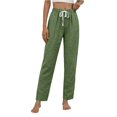 thumbnail image 3 of Women's Tall Fit Linen Blend Pants with Adjustable Drawstring Waist and Side Pockets, Lightweight Breathable Fabric for All Day Comfort Green S, 3 of 8