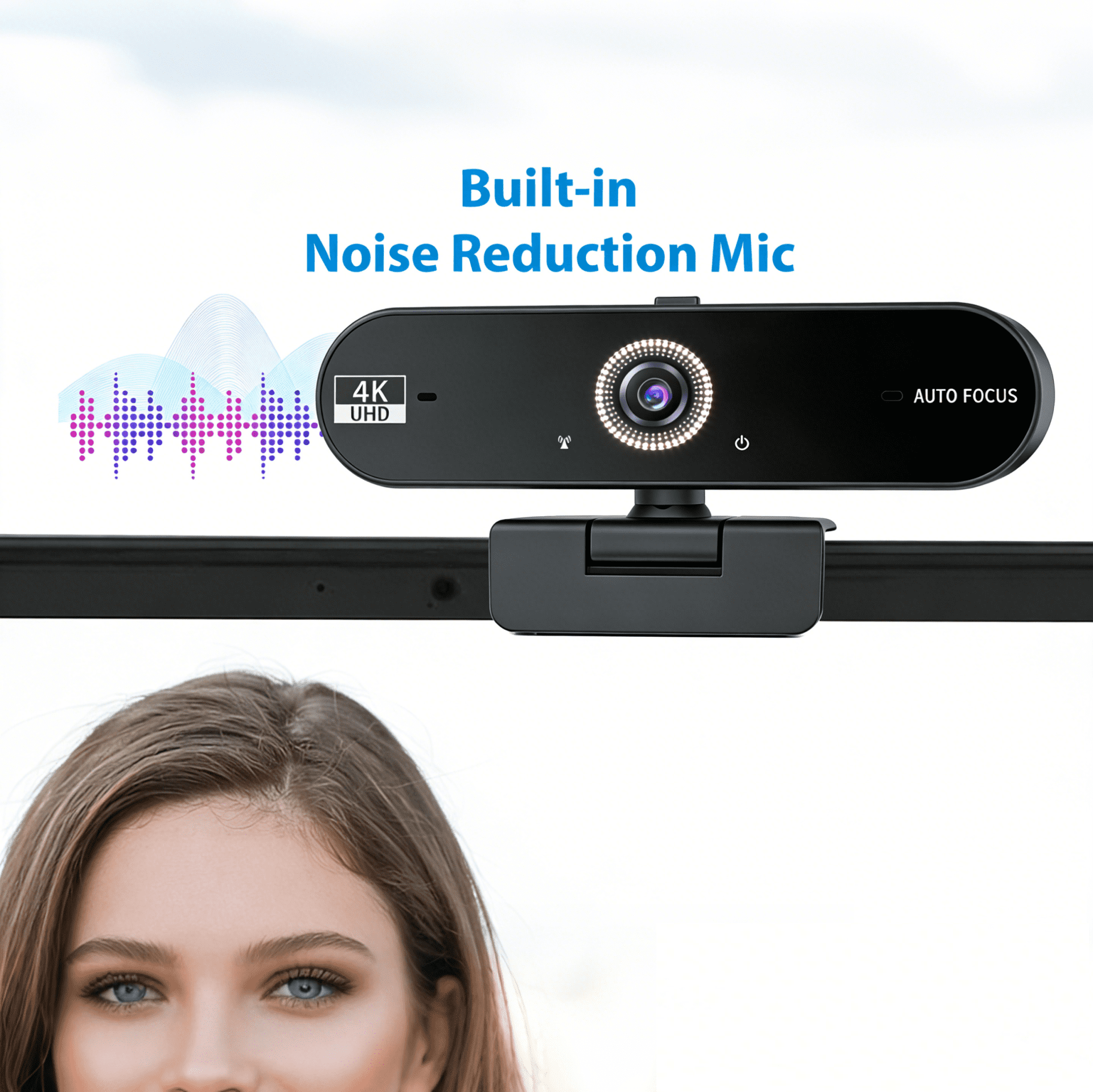 JETO W08 1-Pack 4K Webcam, 30fps Camera with Autofocus, Hidden Privacy Shutter, Noise-Reducing Mic, USB Plug and Play for Streaming and Conferencing