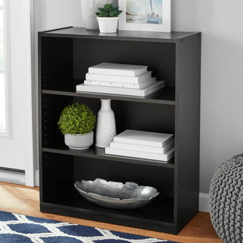 Mainstays 3-Shelf Bookcase with Adjustable Shelves, True Black Oak