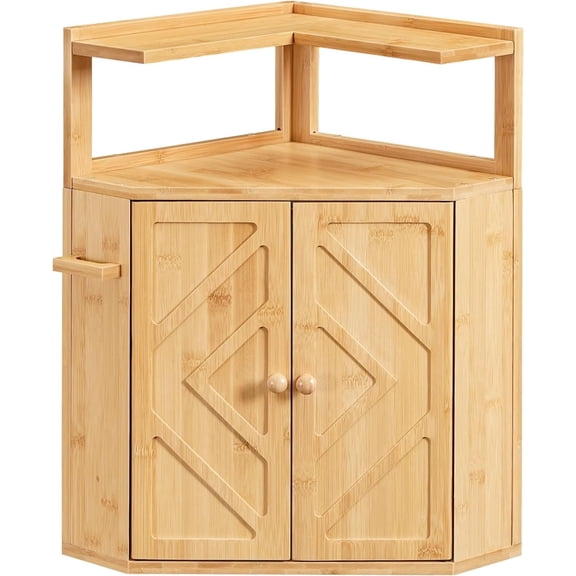 Bamboo Bread Box, Corner Bread Box for Kitchen Countertop, Large Capacity 2-Tier Bread Container, Bread Storage Container with Removable Shelf and Clip Holder, for Dining Room, Natural YL17MB01