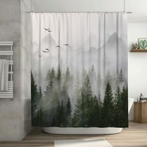 Misty Foggy Forest Waterproof Polyester Bathroom Shower Curtain Set 72x72 inch with 12 Hooks