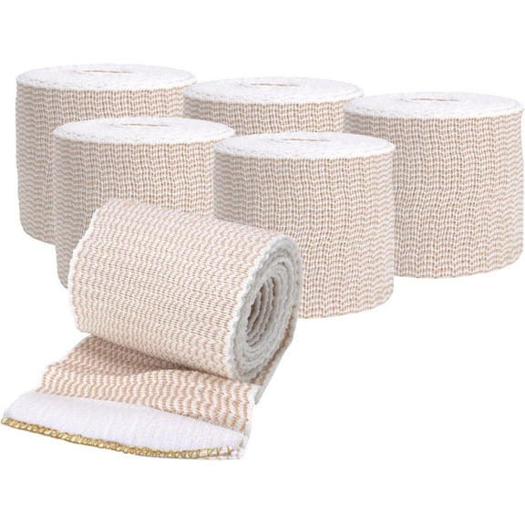 Elastic Bandage Wrap, 2 in x 15 ft Stretch, Hook & Loop Reusable Body Compression Bandage Wrap for Wrists, Elbow, Knees, Ankles & Feet (6)