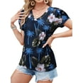 thumbnail image 5 of Nlife Women Puff Short Sleeve Hawaiian Shirts Floral Tropic Printed Top Pleated V Neck Boho T-shirt Summer Casual Trendy Boho Blouse, 5 of 9