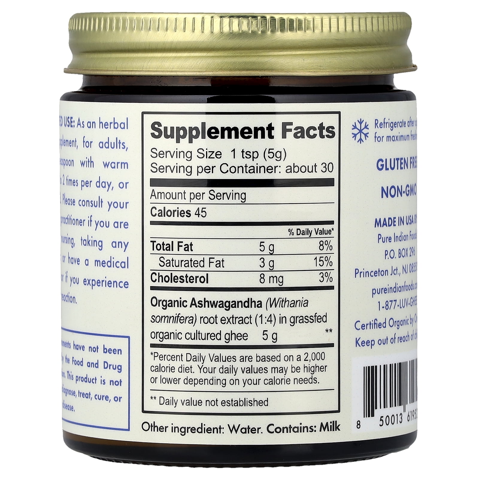 Pure Indian Foods Organic Ashwagandha Ghee, 5.3 oz (150 g)