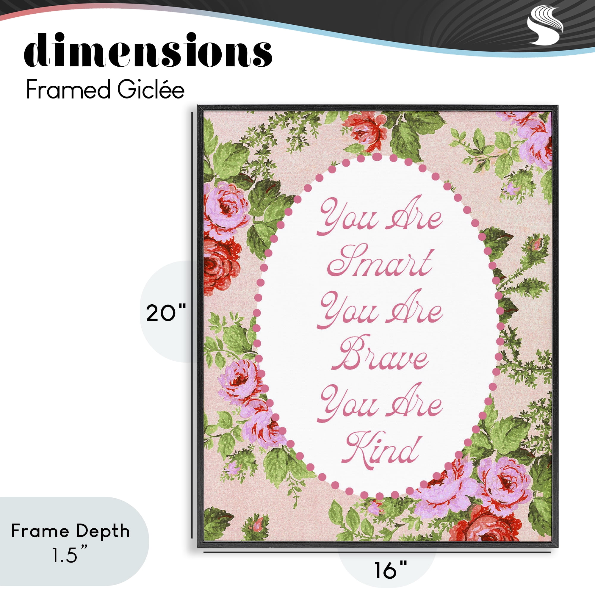 Stupell Industries Smart Brave & Kind with Vintage Florals Black Framed Giclee Art, design by Lil' Rue