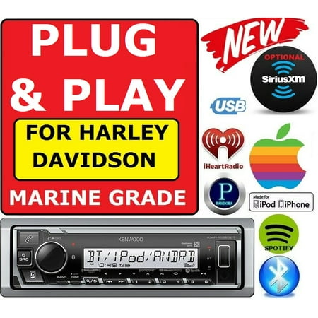 PLUG AND PLAY FIT 98-13 HARLEY MARINE KENWOOD 322 BLUETOOTH STEREO W/ THUMB (Best Harley Stereo Upgrade)