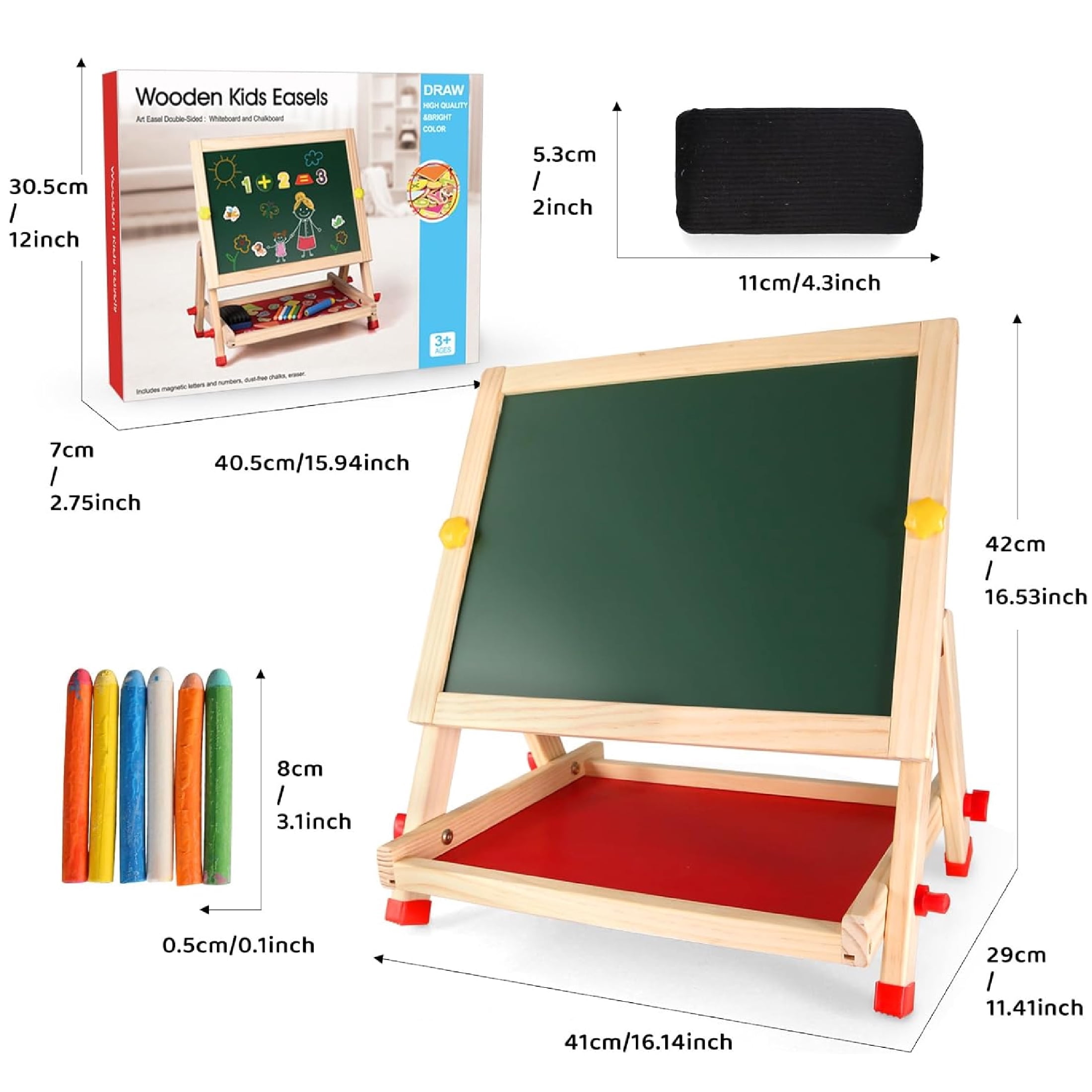 Ealing Kids Wooden Easel Double-Sided Tabletop Drawing Board Magnetic Whiteboard Chalkboard, with Letters Numbers  & Art Supplies, Preschool Learning Toys for  Boys Girls Ages 3+