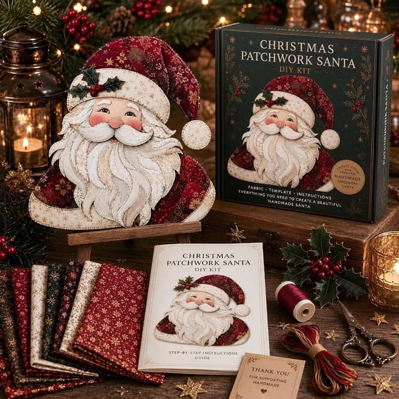 Christmas Patchwork DIY Kit, Reusable Oxford Cloth Holiday Craft Set, Multipurpose Handmade Decor for Tabletop Wall Gift Wrapping and Seasonal Display (Santa Claus)