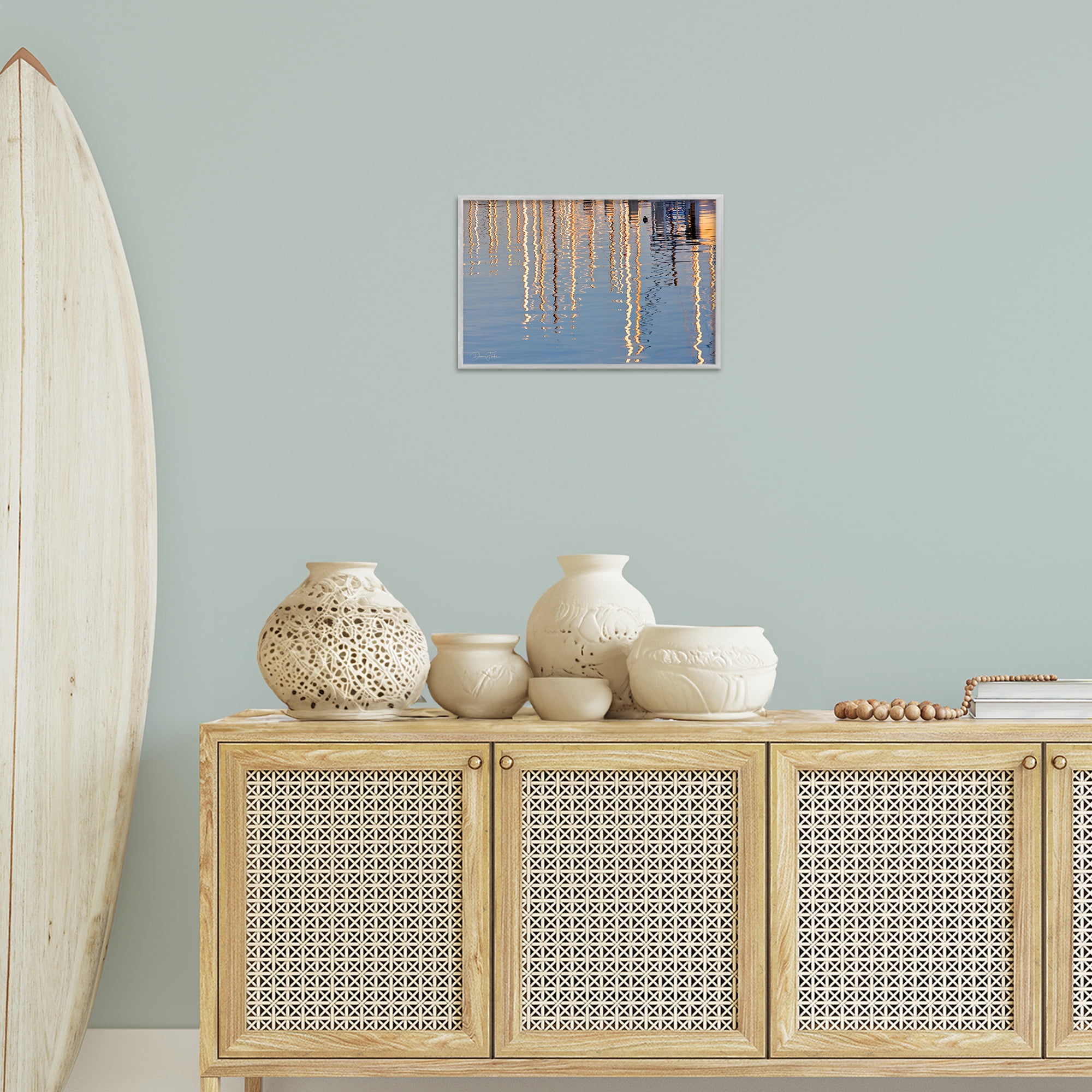 Stupell Industries Beach Post Reflections Coastal Photography Gray Framed Art Print Wall Art, 18 x 12