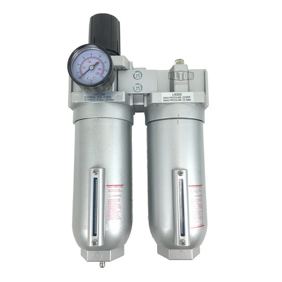 3/4" NPT SUPER DUTY Compressed Air In Line Filter Regulator Lubricator Oiler Combo Piggyback (MANUAL DRAIN)