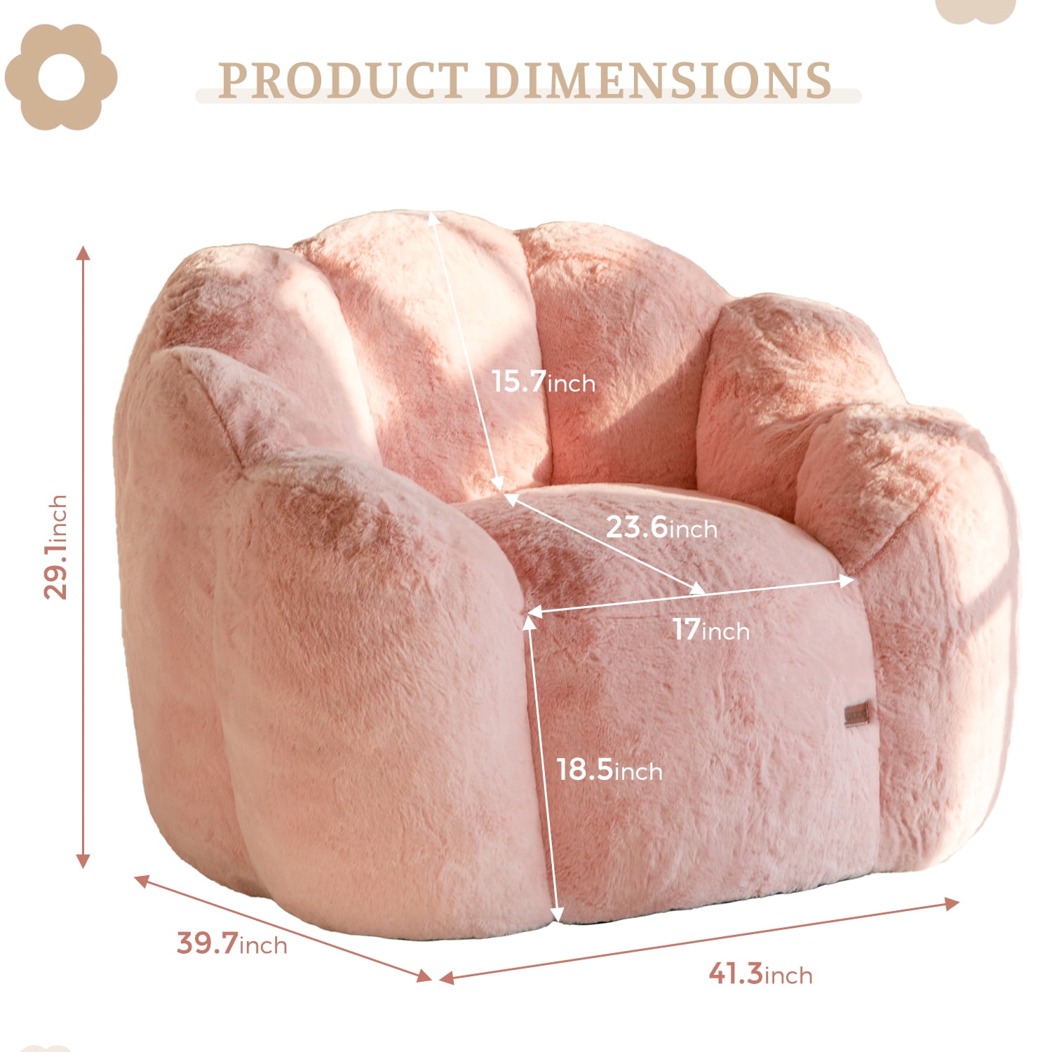 GOODONE Adult Bean Bag Chair,Flower Shaped Bean Bag Sofa,Super Soft Plush Reading Chair,High Elasticity Lazy Sofa,Suitable for Living Room and Bedroom,No Assembly Required,Pink,Single