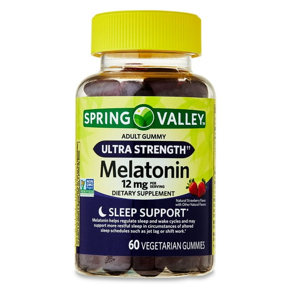 Spring Valley Ultra Strength Melatonin Sleep Support Dietary Supplement Vegetarian Gummies, 12 mg, 60 Count