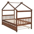 thumbnail image 6 of Harper & Bright Designs Twin Size Wooden House Bed with Trundle, Wood Montessori Daybed Frame with Roof, Walnut, 6 of 12