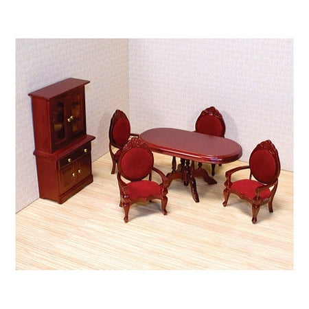 Melissa Doug Clic Wooden Dollhouse Dining Room Furniture 6 Pcs Table Armchairs Hutch