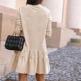 thumbnail image 4 of Round Neck Dress, Machine Washable Long Sleeve Dress Widely Applicable Polyester  For Holiday Beige S, 4 of 5