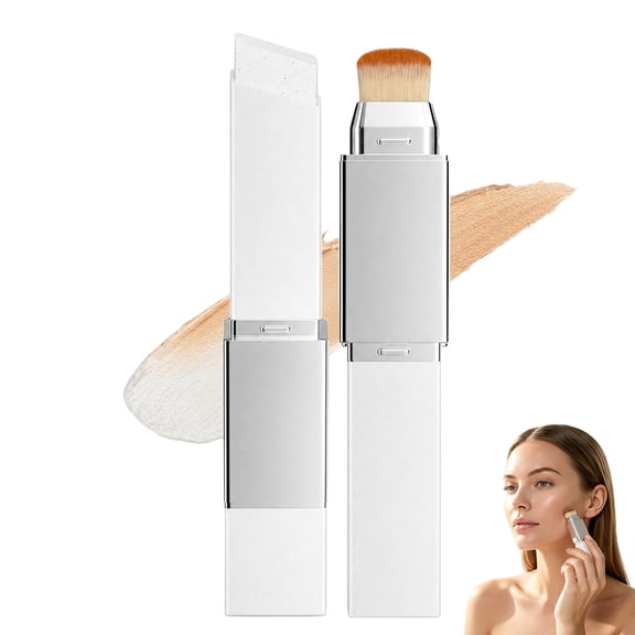 Color Changing Foundation Stick with Brush, 2 in 1 Dual Ended Makeup Stick, White Foundation That Adapts to Skin Tone Appearance, Hydrating Full Coverage Face Makeup (Deep Skin Tone)