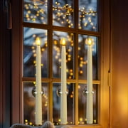 PChero 11 Flameless Taper Candles with Remote Timer, 10 Pack Battery Operated Flickering LED Taper Candlesticks Ivory Faux Wax Window Candles for Thanksgiving Christmas Holiday Wedding Decor