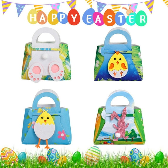 Easter Gift Bags 4 Pack Reusable Easter Basket for Kids Felt Easter Bags with Handles Personalized Treat Bags Easter Bunny Egg Gnome Party Bags for Egg Hunt Games Easter Candy Bags