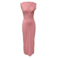 thumbnail image 3 of Women's Ruched Bodycon Dress Summer Casual Sleeveless Back Slit Elegant Club Evening Party Maxi Dresses plus Size Petite Long Dresses for Women Evening Formal Dresses for Wedding Guest plus Size Pearl, 3 of 4