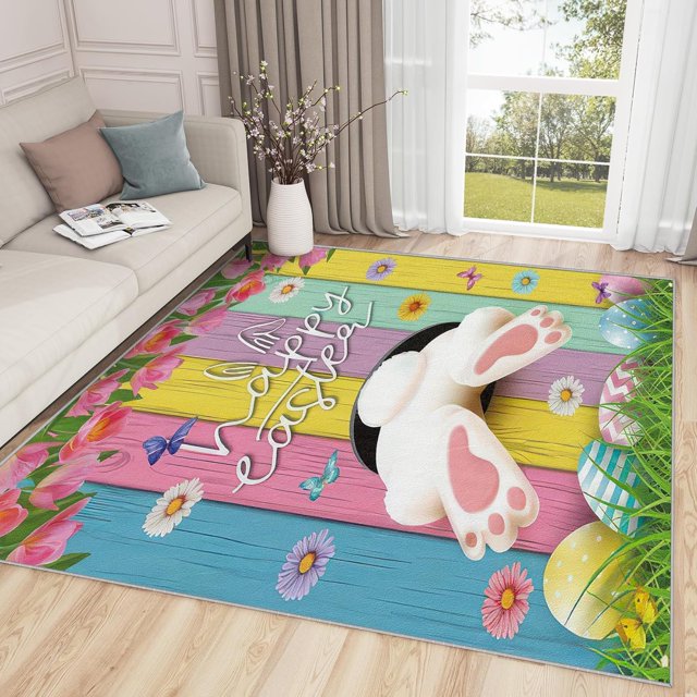 Easter Rugs for Kitchen - Happy Easter Rug, 3x4 Rug, Kids Cute Bunny Area Rug, Easter Eggs Washable Non Slip Rugs, Girls Spring Carpet - Home Decor, Easter Gifts for Girls