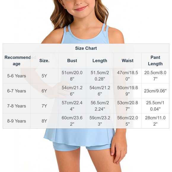 Zpanxa Maillots de Bain Filles 2 Pcs Polyester Spandex Robe de Princesse Maillot de Bain Deux Pièces avec Bretelles et Pantalon Plat Bleu Pâle 5 Ans