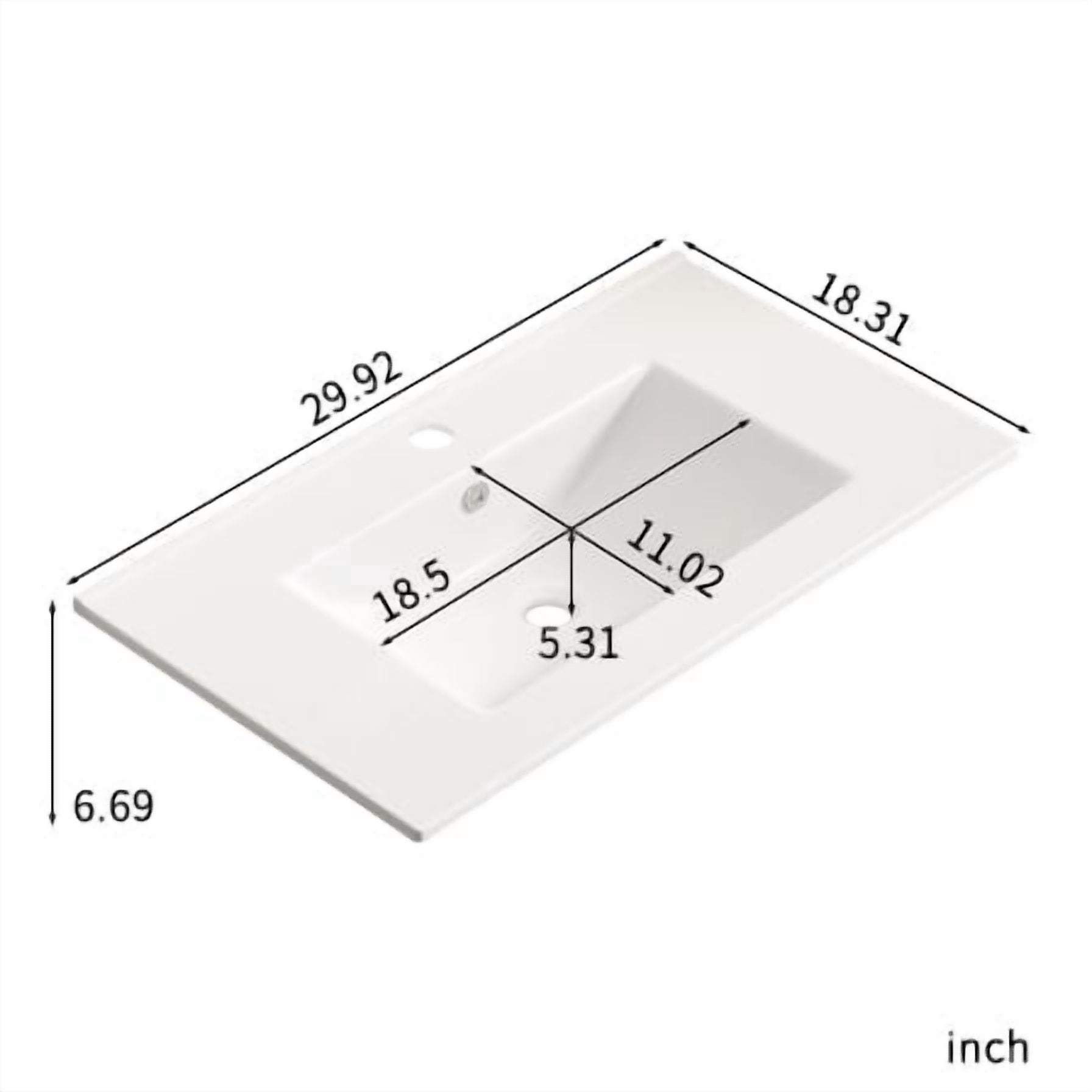 TICOZE Glossy White 30" Bathroom Vessel Sink, Durable Ceramic Bathroom Sink with Integrated Bathroom Vanity Sink Top, Pre-Drilled for Standard Faucet, Overflow Protection,Drain-Free Storage Design