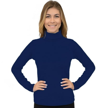 Women's Regular and Plus Size Microfleece Long Sleeve Turtleneck Top - Medium (4-6) / Navy