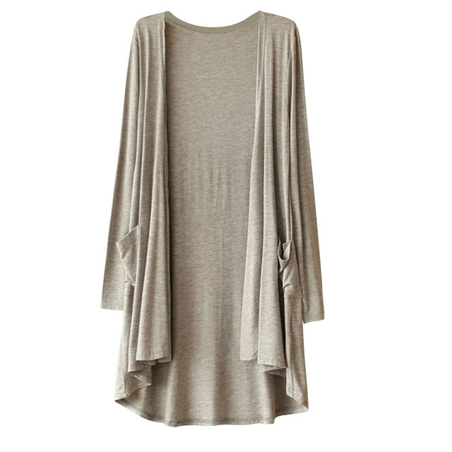 FAIWAD Womens Casual Spring Cardigans Solid Color Lightweight Long Sleeve Soft Open Front Coat with Pockets