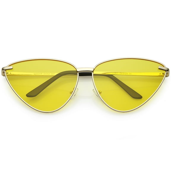 Oversize Cat Eye Sunglasses Thin Metal Frame Color Tinted Flat Lens 64mm (Gold / Yellow)