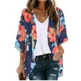 thumbnail image 2 of jsaierl Women's Floral Print Puff Sleeve Kimono Cardigan Loose Cover Up Casual Blouse Tops, 2 of 5