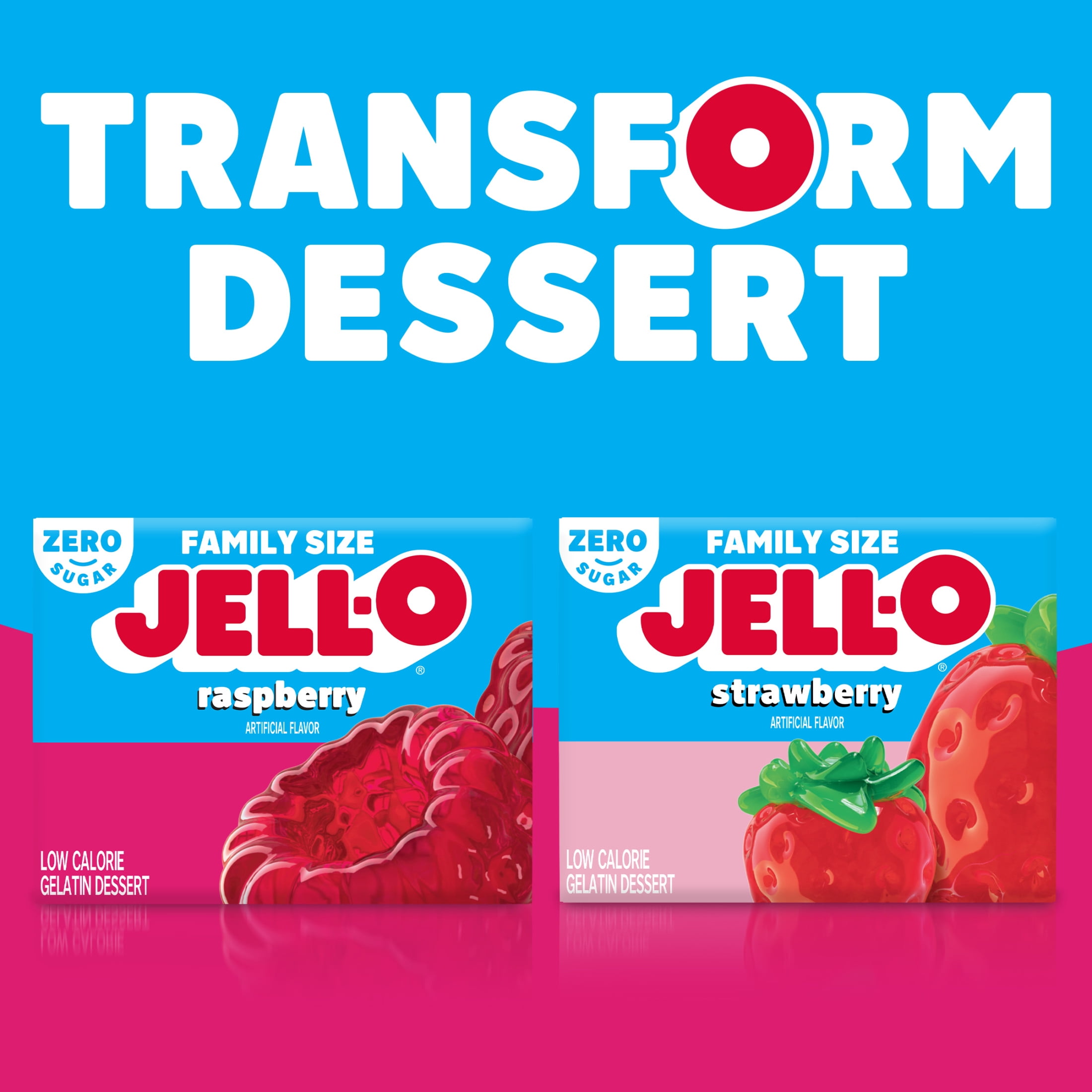 Jell-O Raspberry Zero Sugar Gelatin Dessert Mix, Family Size, 0.6 oz Box