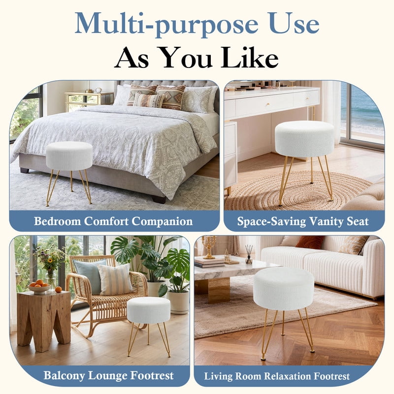 Gianna Round Ottoman, Makeup Cute Soft Small Footstool