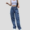 thumbnail image 7 of Efsteb Womens Jeans Trendy Denim Trousers Casual Loose High Waist Large Pockets Loose Straight Denim Pants (Blue,S), 7 of 7