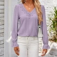 thumbnail image 4 of Womens Eyelet Lace Tops Dressy Casual V Neck Blouses Ruffled Long Sleeve Solid Color Spring Fall Clothes (2XL, Purple), 4 of 6